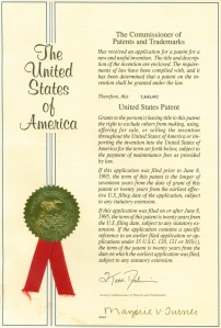Documento de otorgación de patente por la USPTO